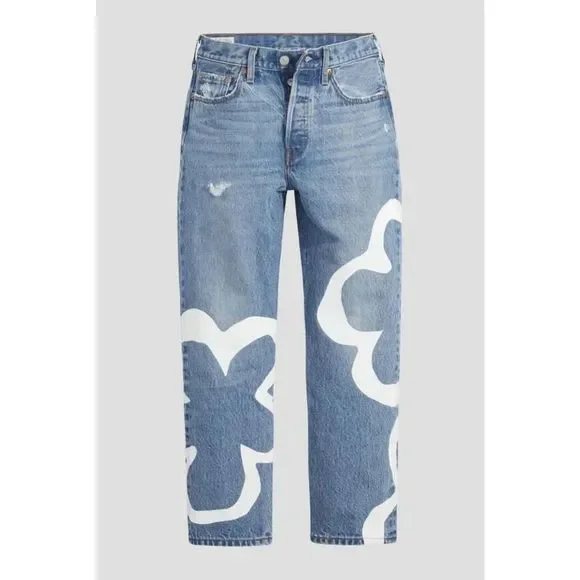 Levi's Denim 501 Crop Paint By Number Jeans in Blue🛑notforsale🛑 - Picture 2 of 7
